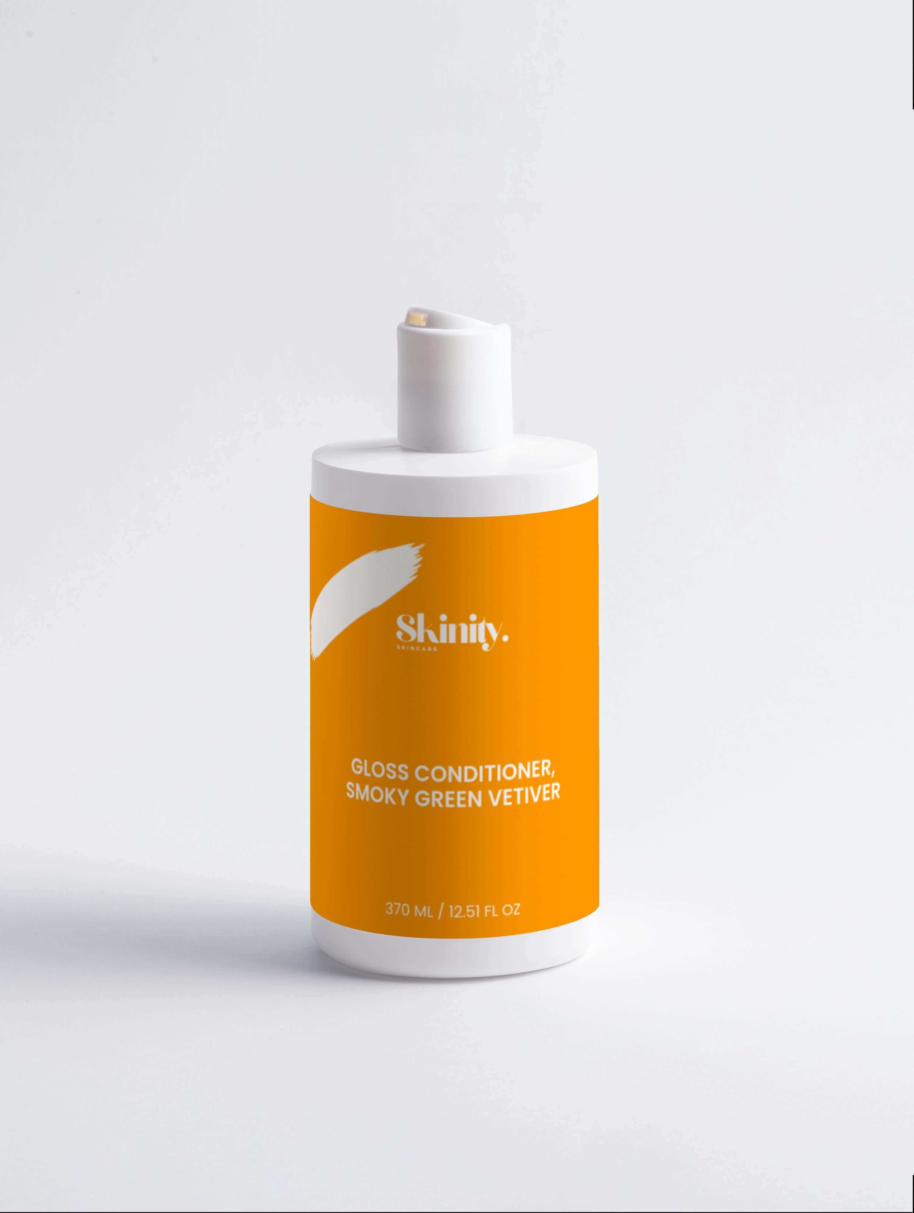 Gloss Conditioner Smoky Green Vetiver in a sleek bottle, promoting healthy, nourished hair.