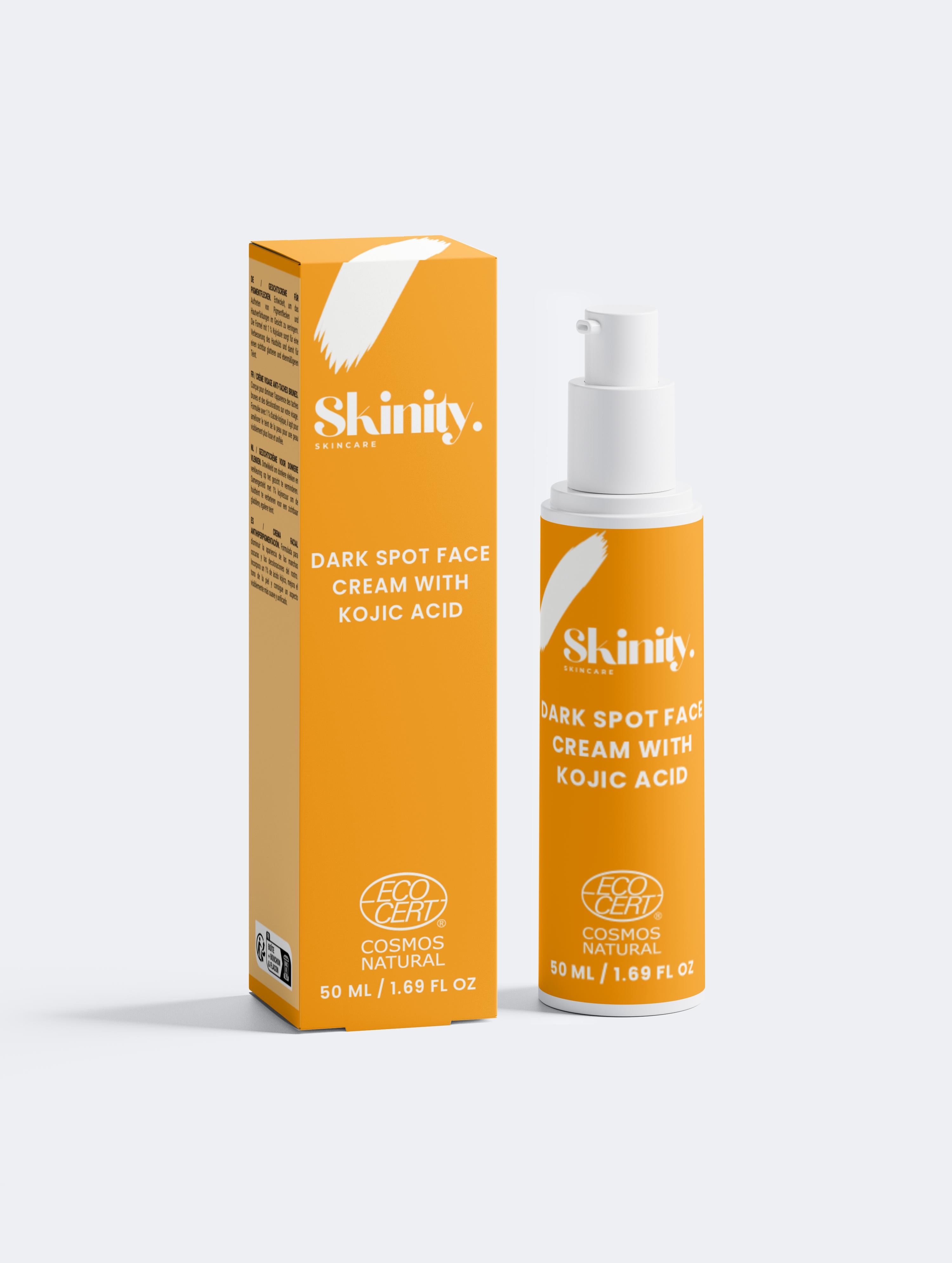 Dark Spot Face Cream with Kojic Acid in a sleek bottle with vibrant packaging, promoting effective skin tone evening.