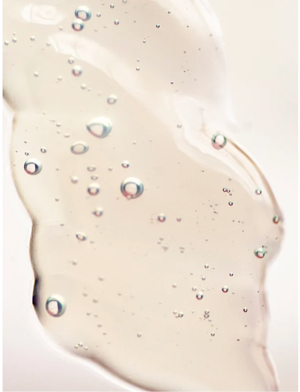 Double Hydration Boost Gel + HA featuring a translucent gel with bubbles for deep hydration and moisture-locking benefits.