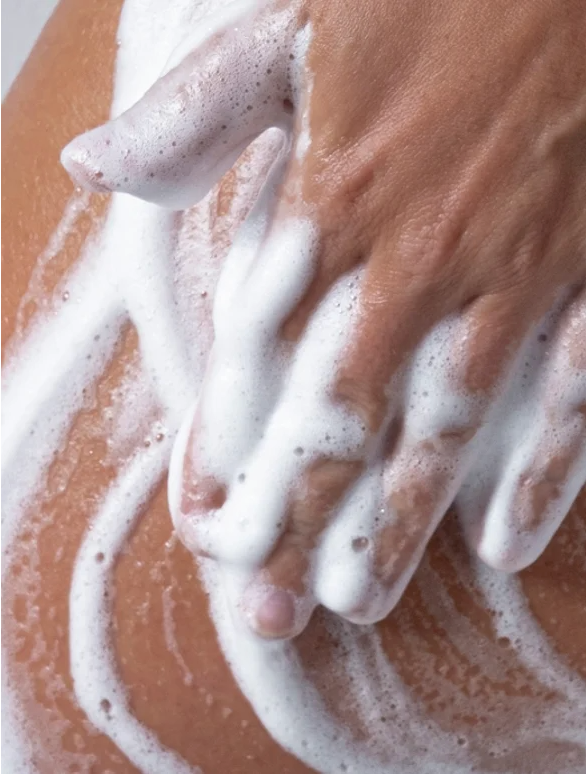 Hand and Body Wash Ginger and Smoky Cardamom gently cleansing skin with soothing lather.