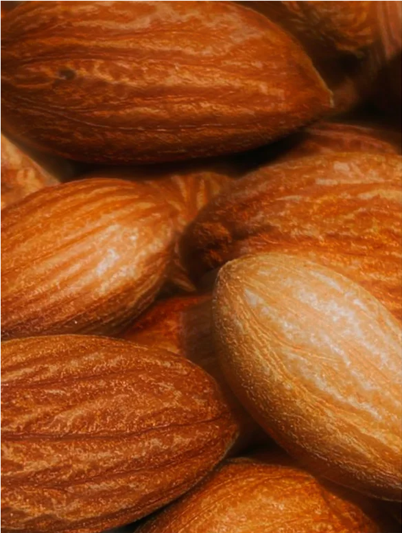 Close-up of raw almonds showcasing their natural texture and color.