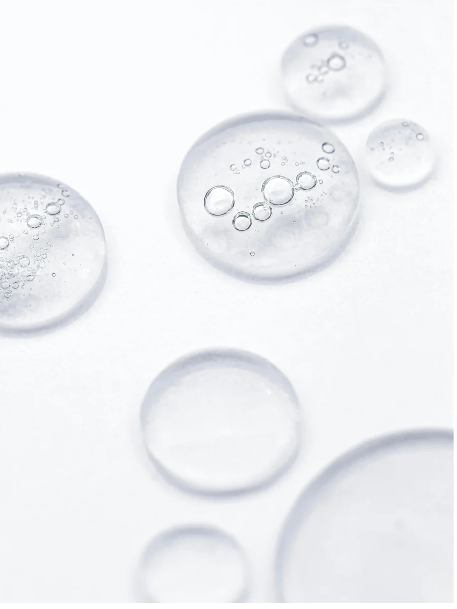 Close-up of clear gel bubbles representing hydration for Bioactive Prebiotics Jelly Serum.