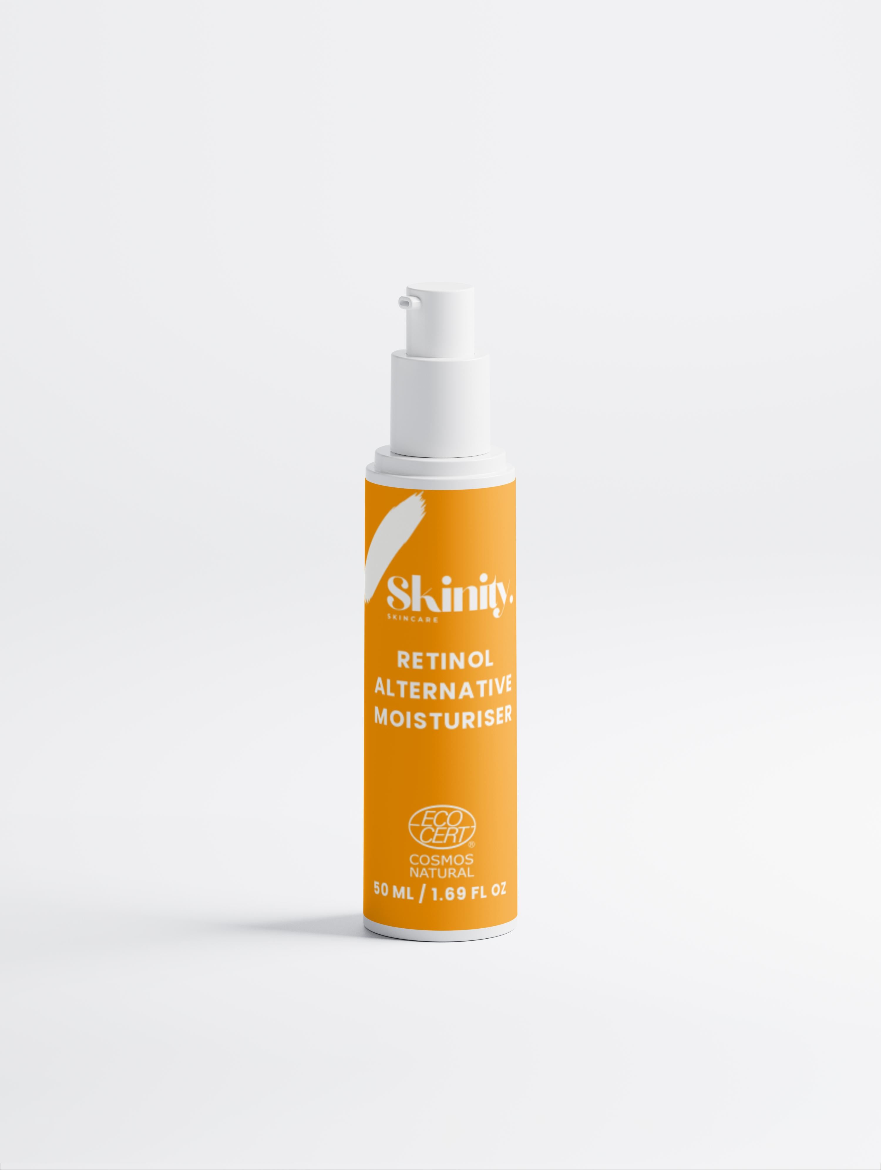 Skinity Retinol Alternative Moisturizer in orange pump bottle, 10 mL  for gentle anti-aging skincare.